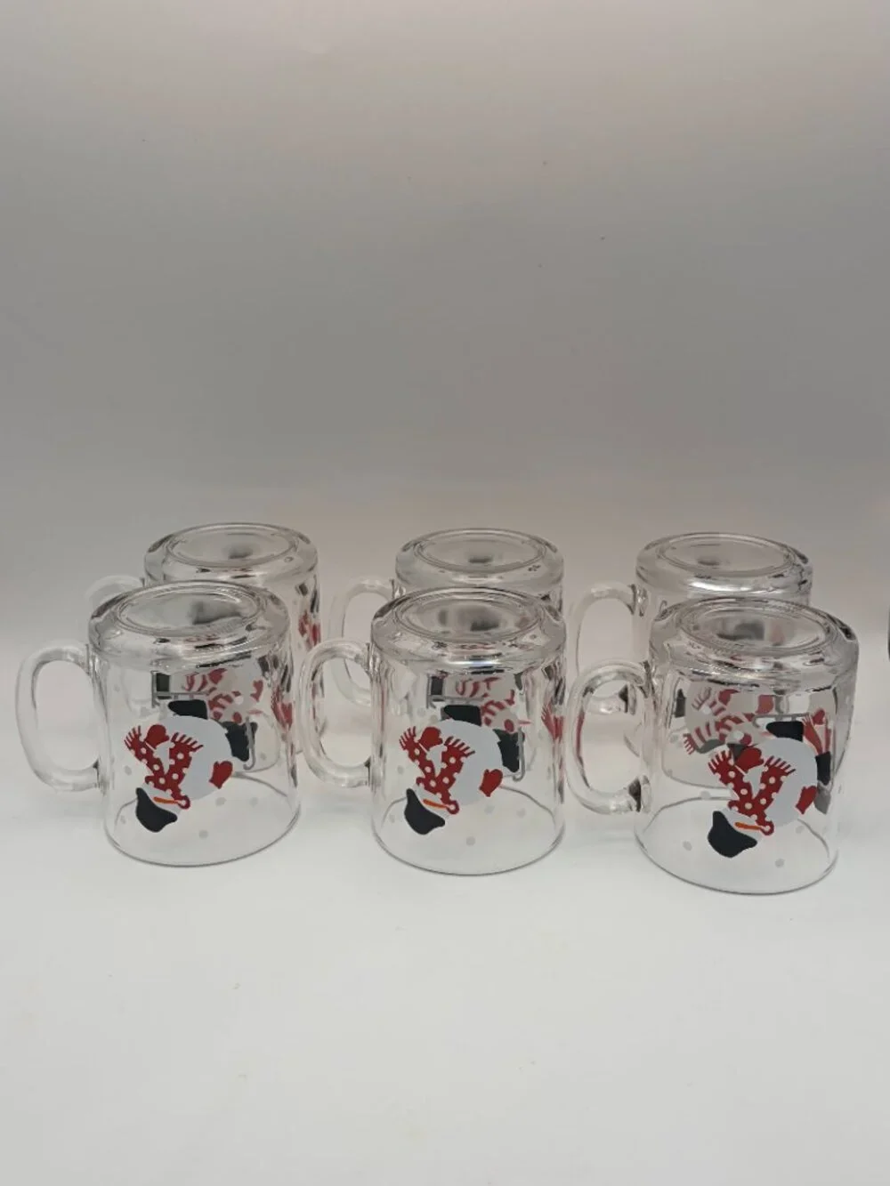 Crate & Barrel Snowman Glass Mugs Set of 6 | Holiday Winter Coffee Cups